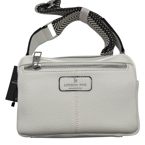 London Fog Handbags - London Fog Jane Camera Crossbody Bag White Faux Leather Adjustable Strap NWT
